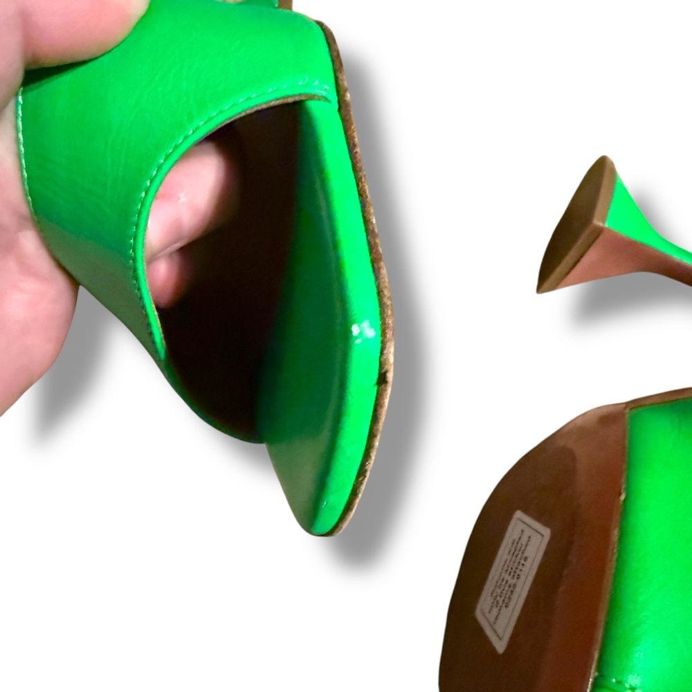 Amina Muaddi‎ Lupita Bright Green Slipper Mule Heels Sz 37 EU 7 US Made in Italy - Picture 7 of 11